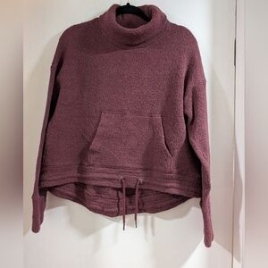 Sweaty Betty Plum Funnel Neck Knit Sweater with Drawstring Hem